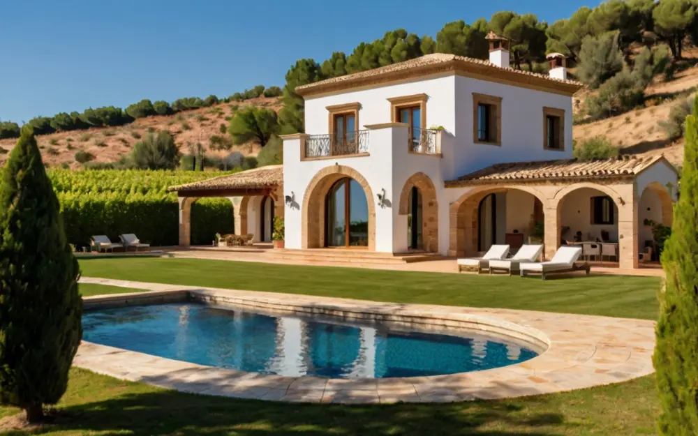 Real Estate in guadalajara, Spain, with vineyards in a very sunny day.