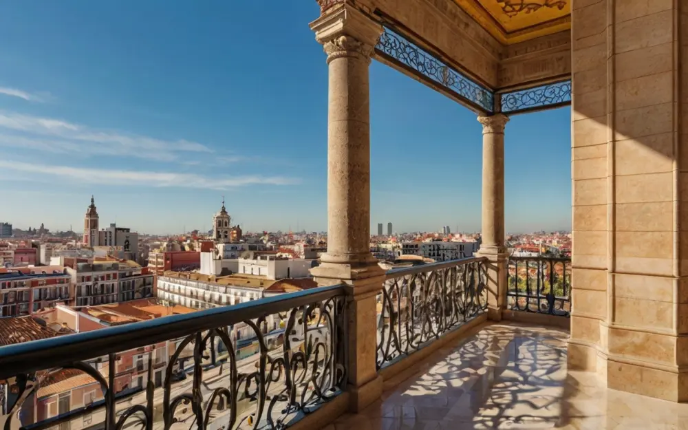 Una penthouse en Madrid con vistas a Plaza de españa en la capital de España en un día soleado gracias al buen tiempo, una inversión estupenda en Real Estate de lujo en Madrid