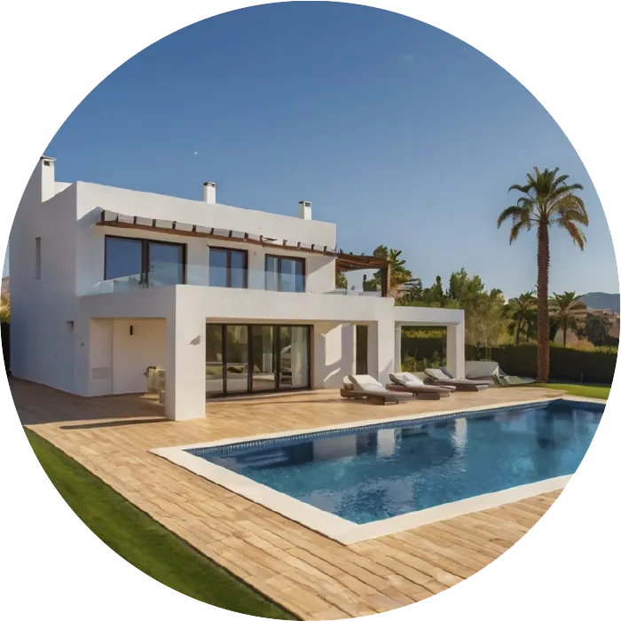 chalet de lujo moderno con piscina y jardín en la costa de Alicante, sujeto a la nueva ley de vivienda y desahucios.