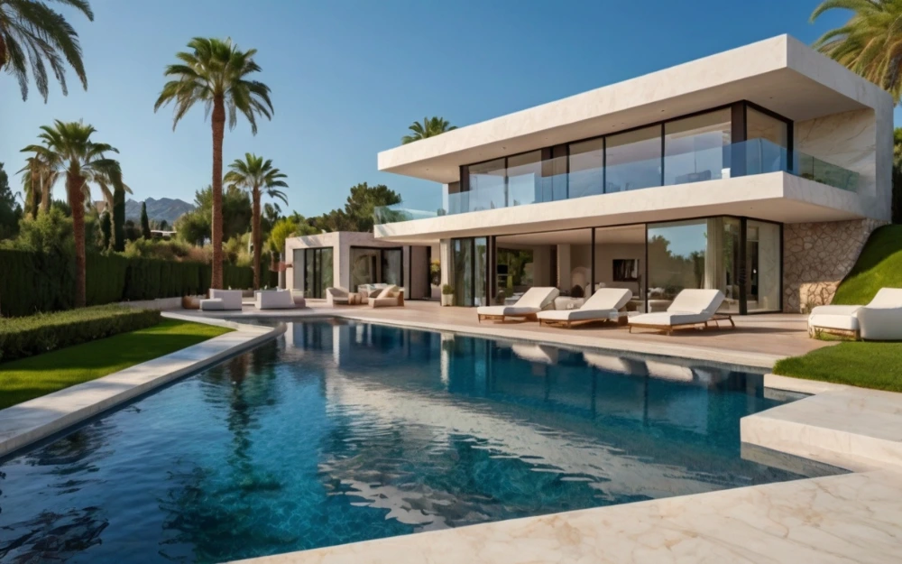 Villas de lujo en venta en Marbella con diseño moderno, piscina privada y jardines tropicales.