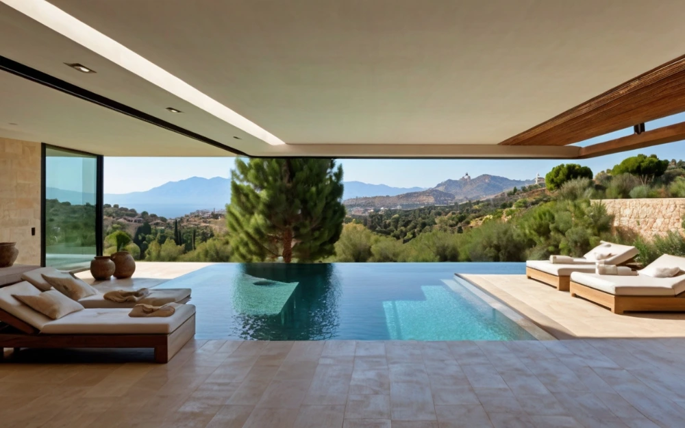 Chalet de lujo moderno con piscina infinita y vistas a la montaña, rodeado de naturaleza