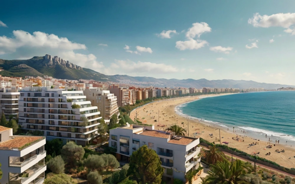 "Modern beachfront apartments in a coastal city in Spain, ideal for real estate investment in 2024.