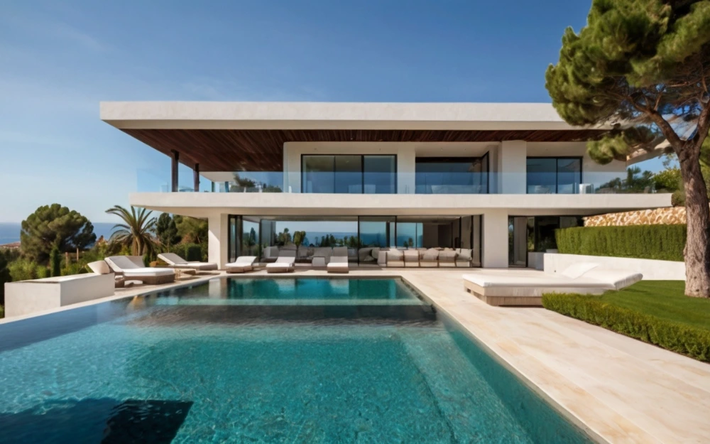 Villa de lujo moderna con piscina infinita en venta en Marbella, con vistas al mar Mediterráneo y rodeada de naturaleza.