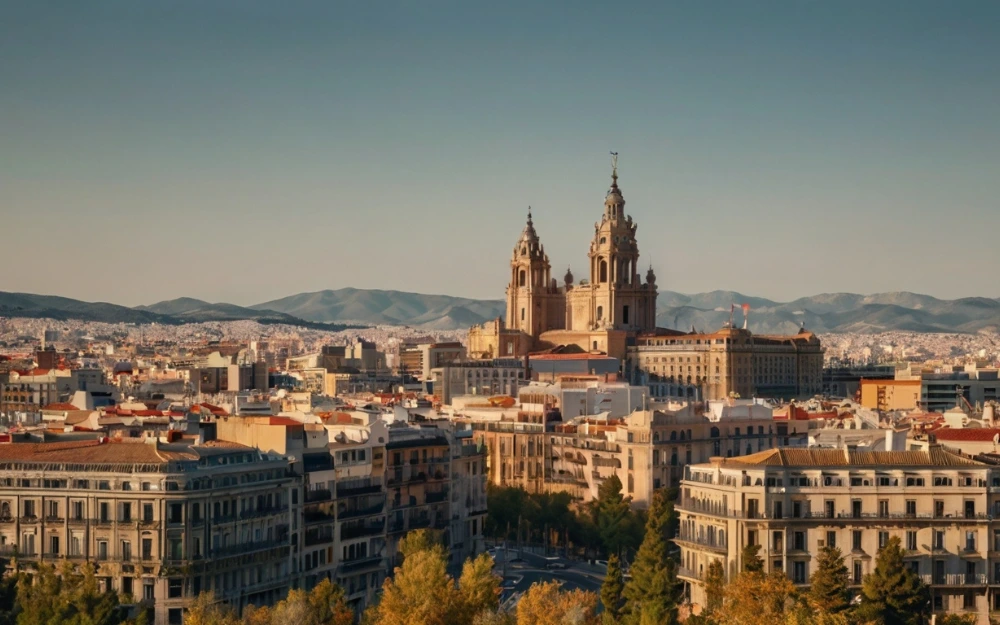 Vista panorámica de Madrid, destacando edificios históricos y una iglesia al fondo, representando la belleza arquitectónica de una de las mejores zonas para comprar piso en Madrid..