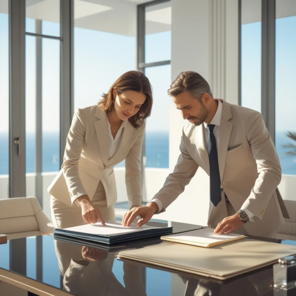 Property lawyers reviewing legal documents about whether you can claim land in Spain for ownership or title purposes.